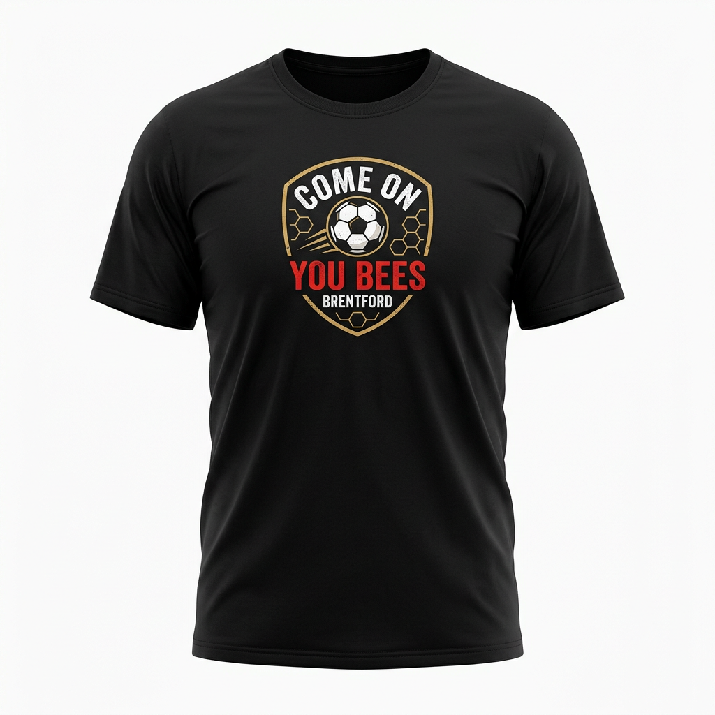 Black Brentford Come On You Bees T-shirt design