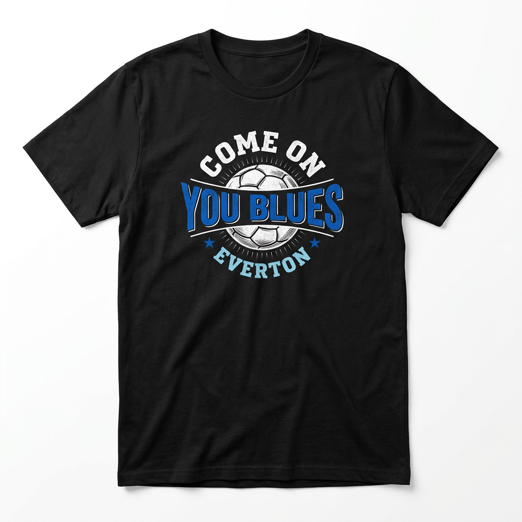 Black Everton-inspired Come On You Blues T-shirt