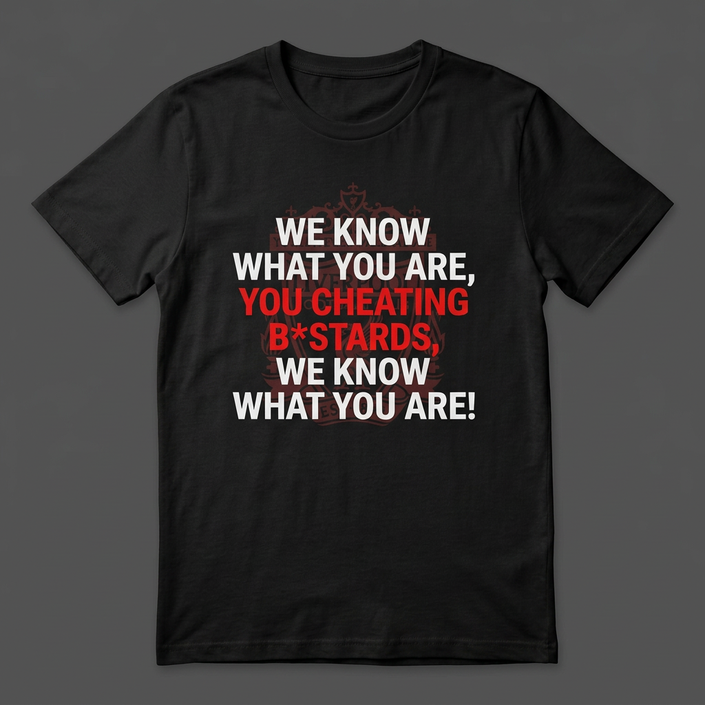 Black Liverpool chant T-shirt with faded badge background