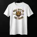 White Hull City FC The Tigers T-shirt with amber-and-black tiger-head design