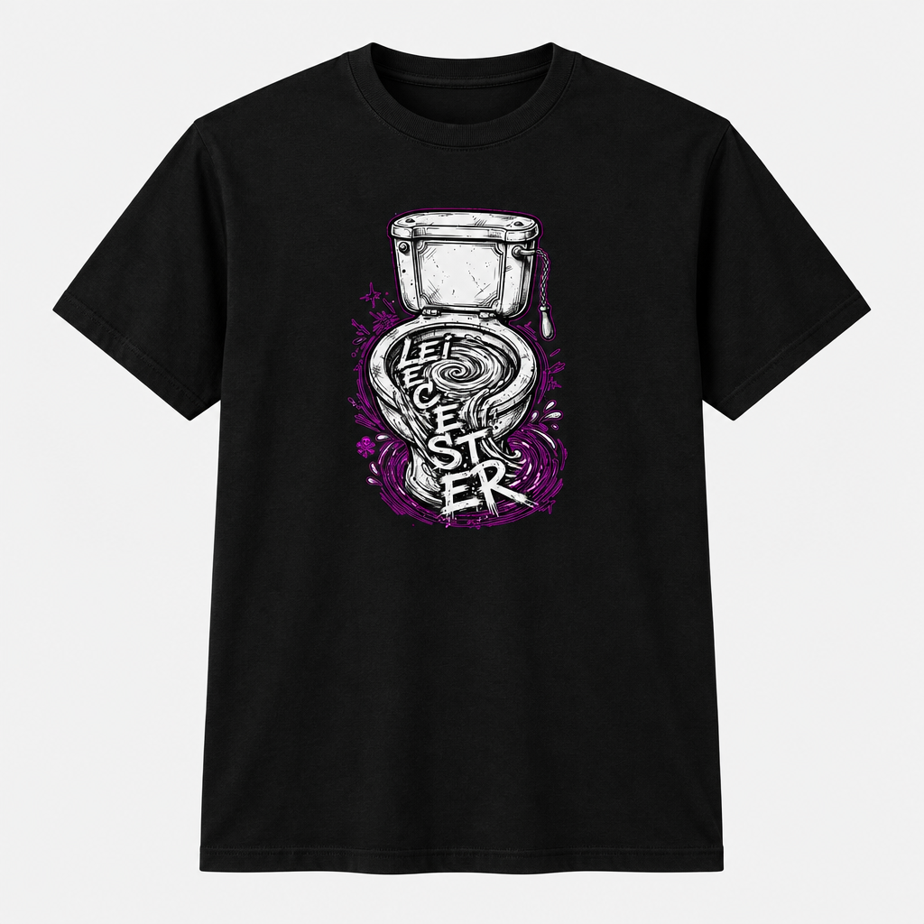Leicester Toilet Coventry City design on a black T-shirt