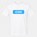 Sky-blue COV logo graphic printed on a white Coventry City T-shirt