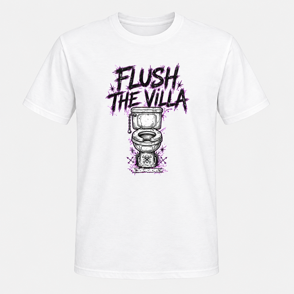 Flush the Villa Coventry City design printed on a white T-shirt