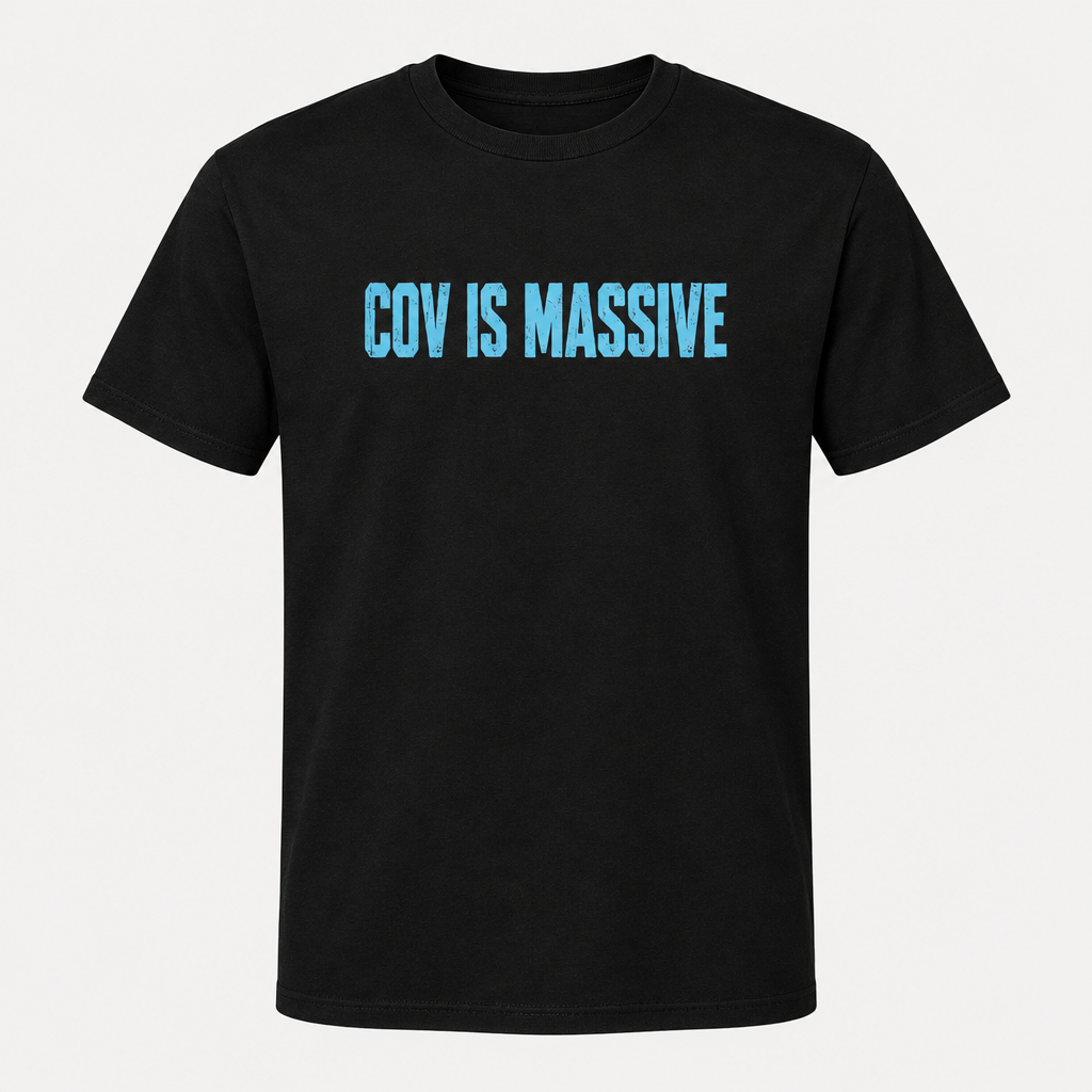 Sky-blue Cov Is Massive Coventry City design on a black T-shirt