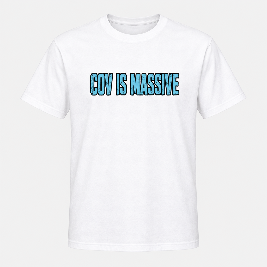 Sky-blue Cov Is Massive Coventry City design on a white T-shirt