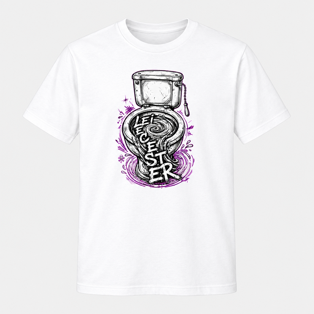 Leicester Toilet Coventry City design on a white T-shirt