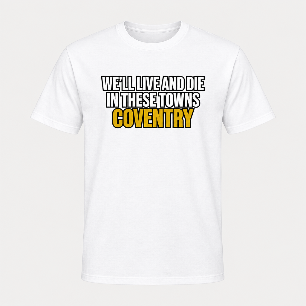 Gold Coventry City design on a white T-shirt