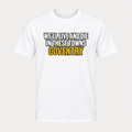 Gold Coventry City design on a white T-shirt