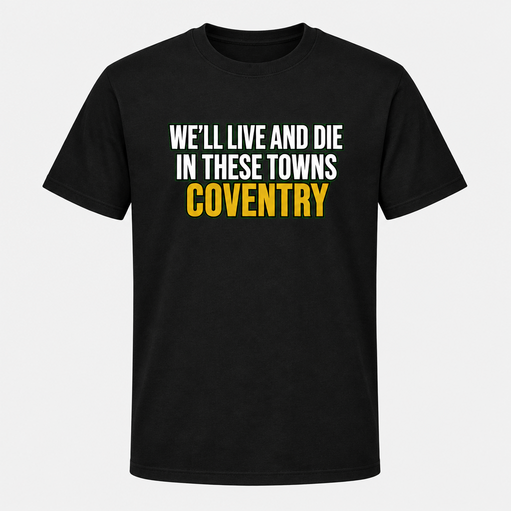 Gold Coventry City design on a black T-shirt