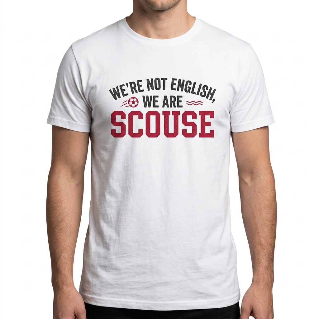 Liverpool-inspired We're Not English, We Are SCOUSE T-shirt